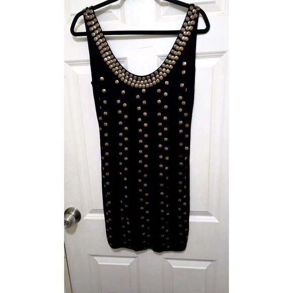 XXI Black Sleeveless Scoop-Neck Mini T- Shirt Dress Metallic Gold Stud Embellish - Picture 2 of 6